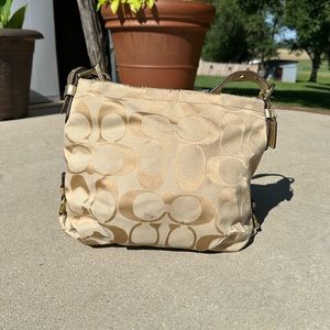 Vintage Coach Canvas Bag/Purse Monogram Print Cream and Gold